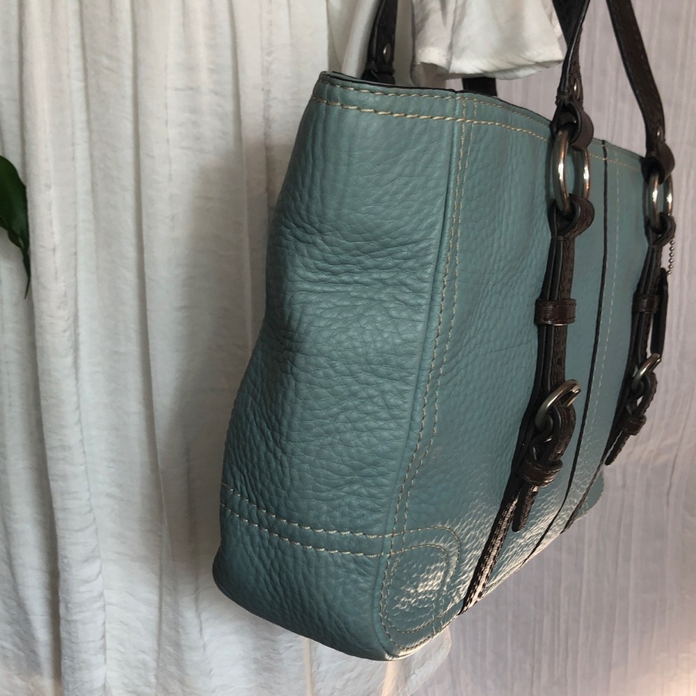 Vintage COACH pebbled leather light blue & brown double handles satchel bag - Picture 4 of 13